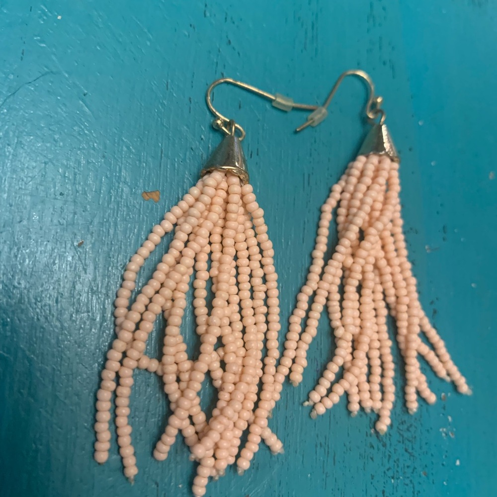 Blush pink seed bead tassel earrings